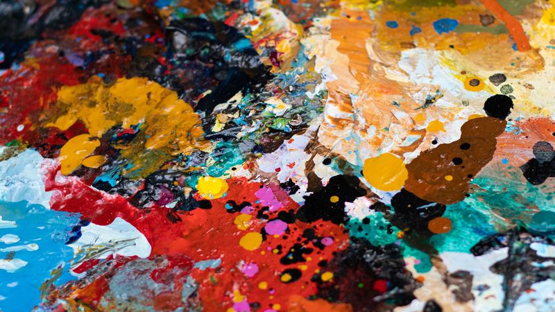 paint, palette, colorful, spots, texture, 4k