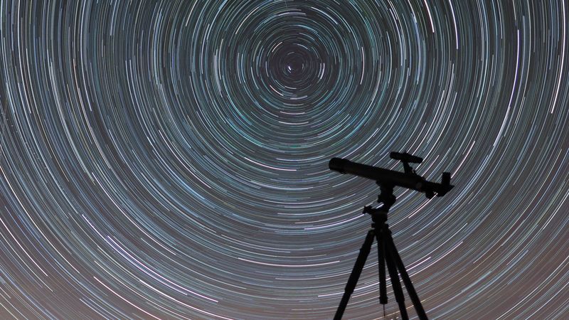 telescope, starry sky, night, blur, motion, 4k