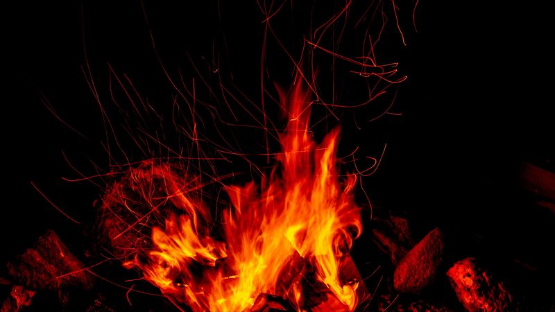 bonfire, fire, sparks, flame, dark, 4k