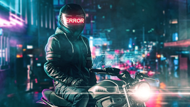 yamaha, biker, artist, artwork, digital art, hd, 4k, neon, cyberpunk
