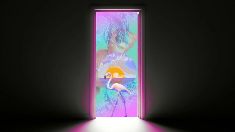 flamingos, vaporwave, artist, artwork, digital art, hd, 4k