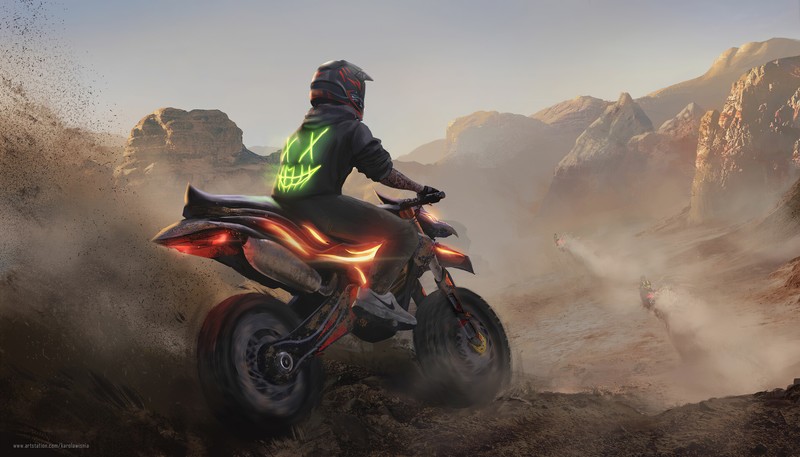 biker, artist, artwork, digital art, hd, 4k, artstation