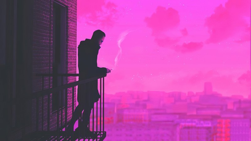 smoking, artist, artwork, digital art, hd, 4k, synthwave