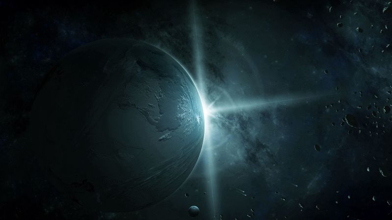 planet, flash, light, asteroids, space, 4k