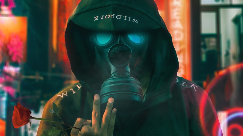 mask, artist, artwork, digital art, hd, 4k, neon