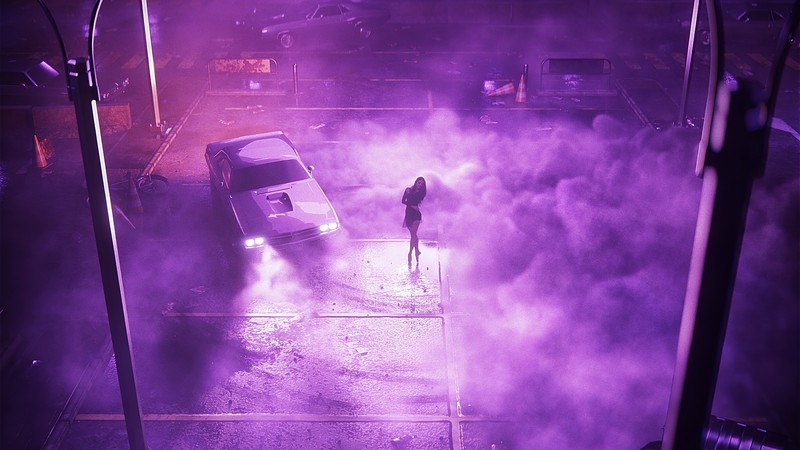 synthwave, drifting cars, cars, artist, artwork, digital art, hd, 4k, ballerina, behance