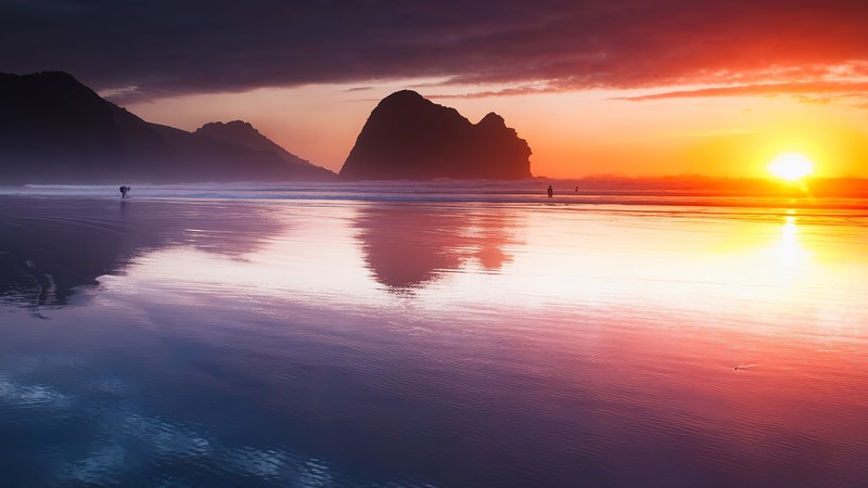 beach, reflection, sunset, sunrise, nature, hd, 4k