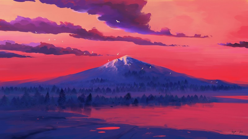 lake, mountains, minimalism, minimalist, artist, artwork, digital art, hd, 4k, deviantart