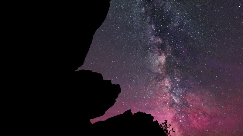 rocks, starry sky, stars, night, 4k