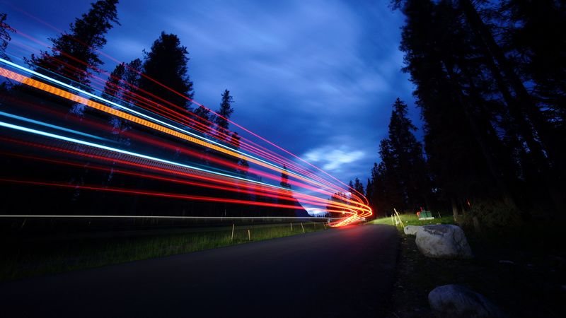 light, movement, long exposure, night, road, turn, 4k
