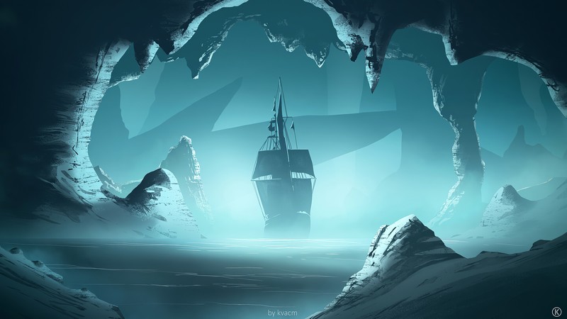 ship, glacier, artist, artwork, digital art, hd, 4k, artstation
