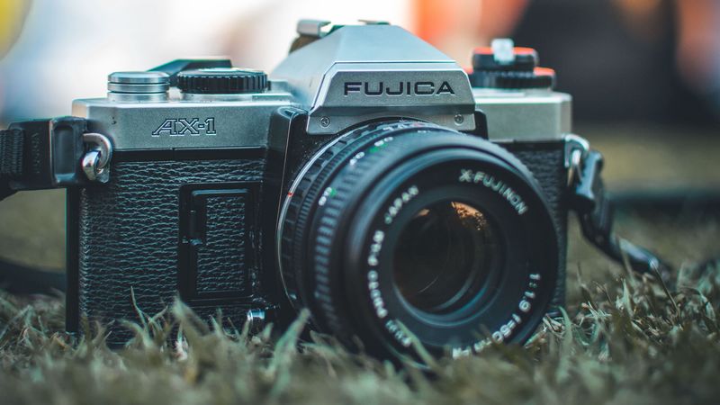 camera, lens, grass, lawn, 4k