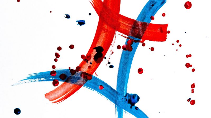 lines, spots, red, blue, abstraction, 4k