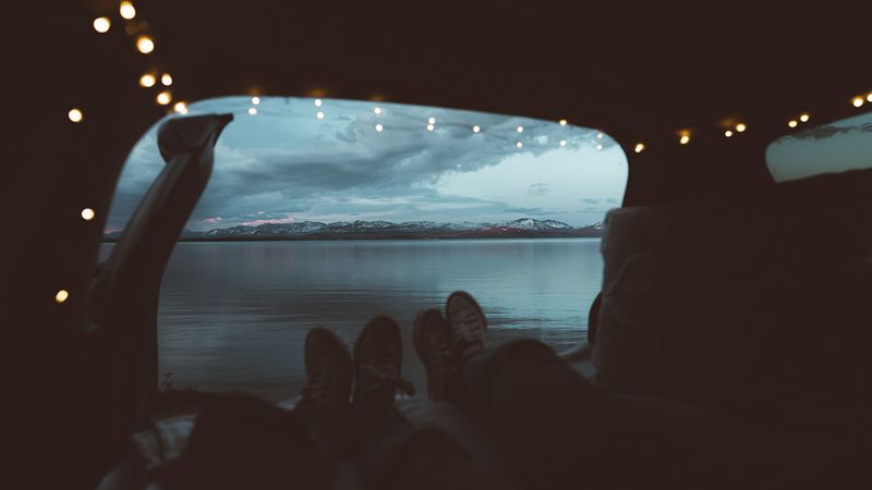 lake, mountains, camping, view, overview, 4k
