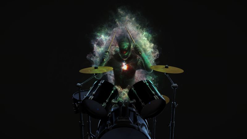 drummer, drums, musician, musical instrument, space, art, 4k