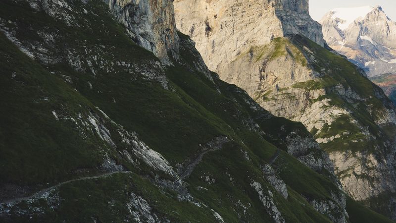 mountains, slope, path, rocks, peaks, 4k