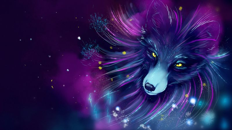 fox, art, space, purple, 4k