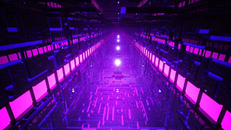 corridor, neon, light, bright, perspective, 4k