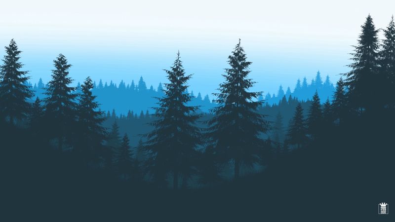 forest, trees, mountains, art, vector, 4k