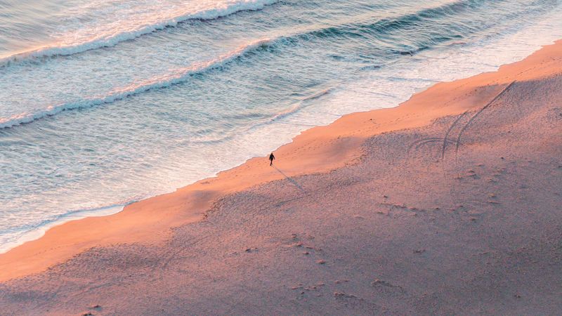 beach, silhouette, aerial view, sea, coast, 4k