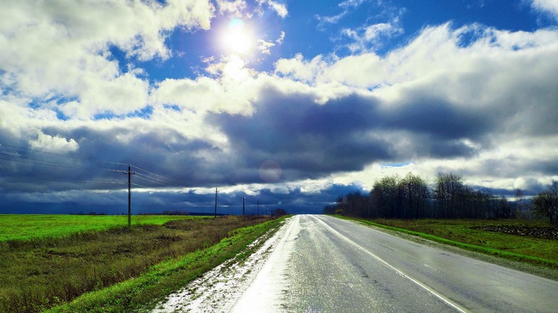 sky, road, clouds, nature, landscape, field, colorful, HDR, Sun