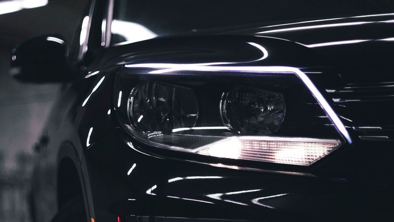 car, black, front view, headlights, 4k