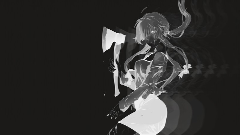 Gasai Yuno, anime girls, Mirai Nikki, weapon, blood, monochrome