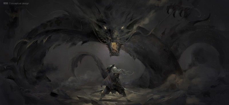 artwork, digital art, concept art, painting, illustration, 2D, fantasy art, armor, knight, sword, shield, dragon, Clash