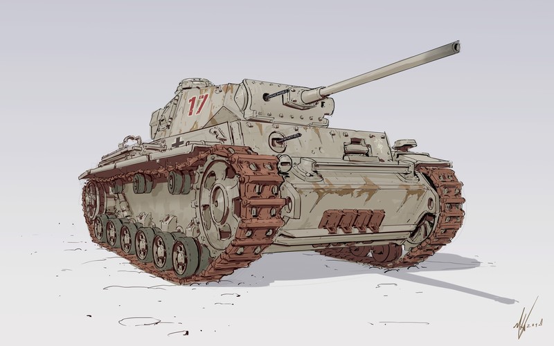 Michal Kus, artwork, digital art, illustration, tank, Panzer III, vehicle, sketches, perspective, military, simple background, drawing