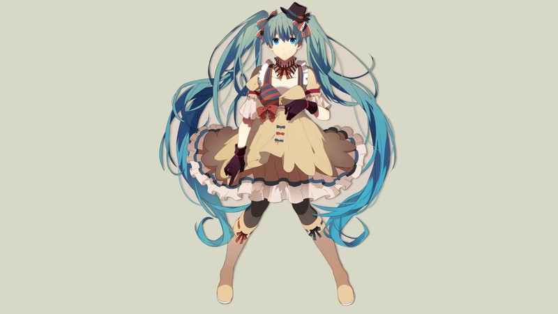 digital art, artwork, anime girls, Vocaloid, Hatsune Miku, simple background, blue hair, long hair, hat, cyan hair