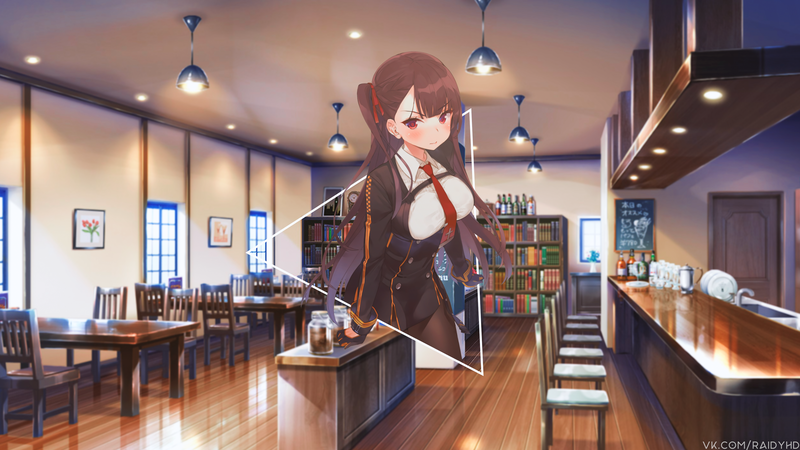 anime girls, anime, picture-in-picture, tie, red eyes, big boobs