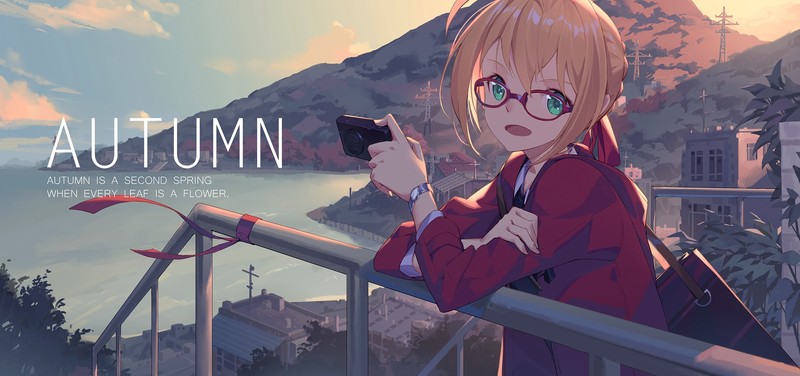 anime, anime girls, camera, green eyes, blonde