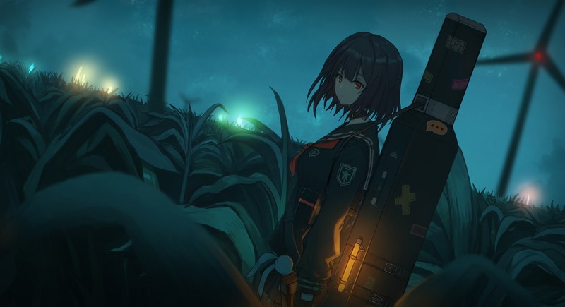 anime, anime girls, red eyes, plants