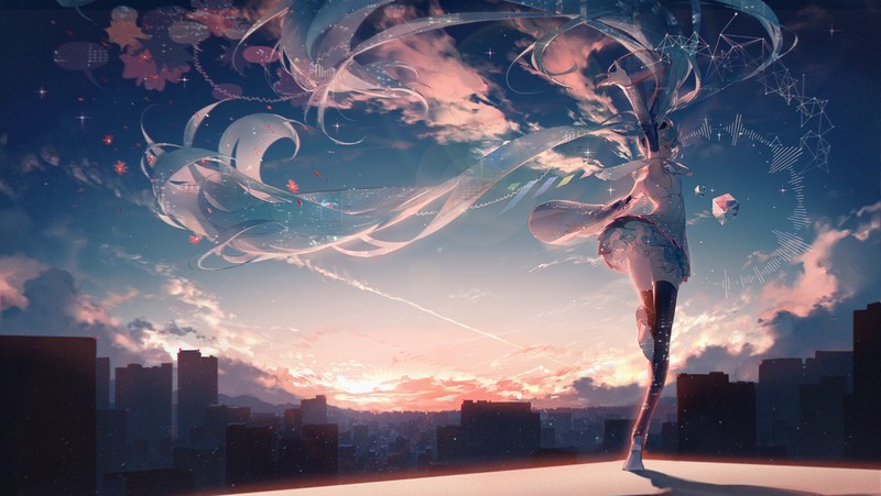 anime, anime girls, sky, sunlight, Hatsune Miku