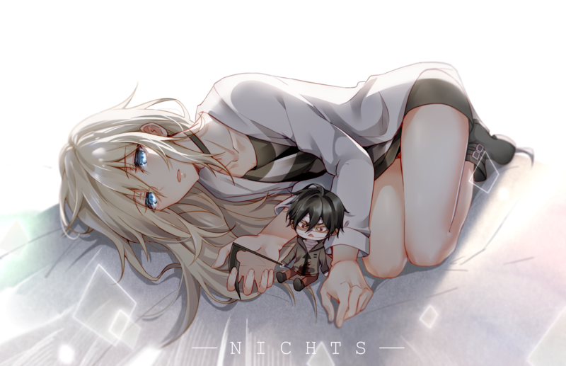 anime girls, simple background, blue eyes, white background, blonde