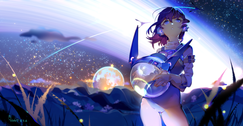 anime girls, space, sky, planet, astronaut, 2016 (Year)