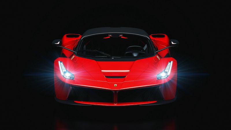 ferrari, sportscar, car, headlights, glow, 4k