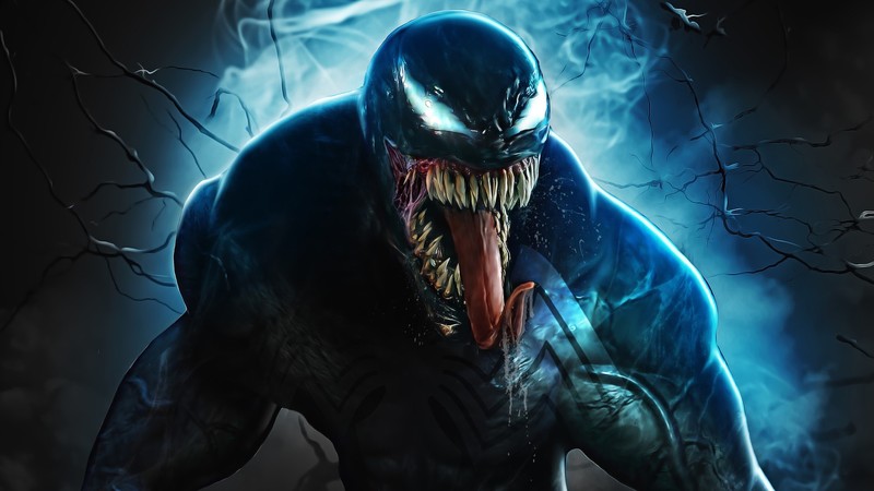 Venom, artwork, Marvel Comics, Marvel Cinematic Universe, cyan, tongue ...