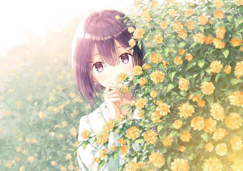 anime, anime girls, flowers, Hikami Sumire, Hiten