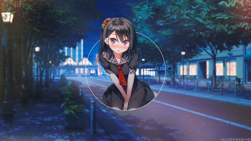 anime girls, anime, picture-in-picture, night