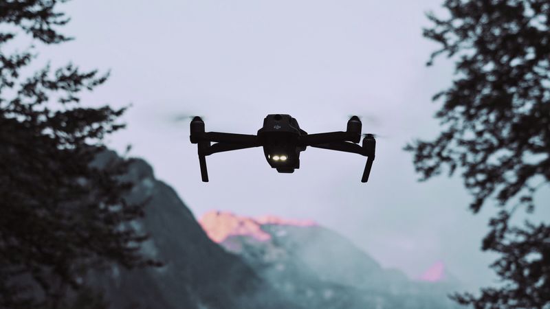 drone, quadrocopter, mountains, dusk, landscape, 4k