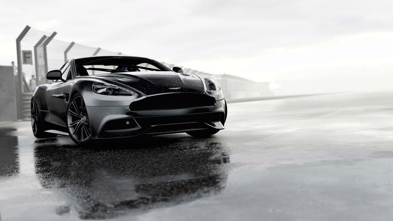Aston Martin, monochrome, sports car, wet, car, vehicle, grey cars