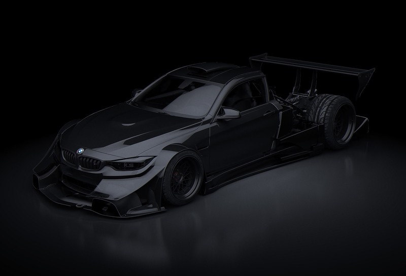 Khyzyl Saleem, car, render, digital art, BMW, black, dark, vehicle, BMW F80/F82/F83, high angle, black cars, custom