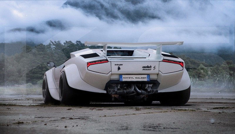 Khyzyl Saleem, car, render, digital art, Lamborghini, Lamborghini Countach, widebody