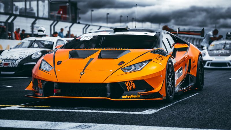 lamborghini, car, sports car, orange, racing, 4k
