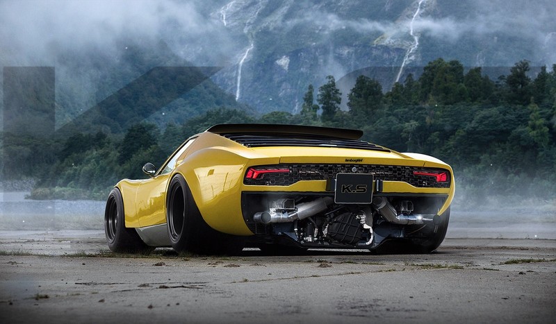 Khyzyl Saleem, car, render, digital art, Lamborghini, Lamborghini Miura, widebody