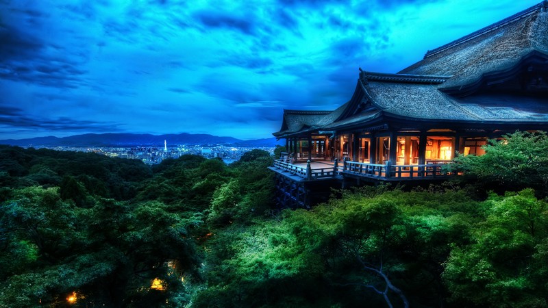 Japan, long exposure, clouds, trees