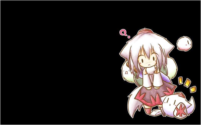 Touhou, Inubashiri Momiji, anime, anime girls, manga, animal ears, dark background, edit, minimalism, Mofuji, chibi, wolf girls