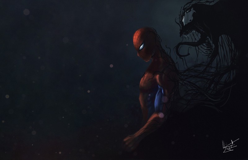 Venom, dark, artwork, Spider-Man
