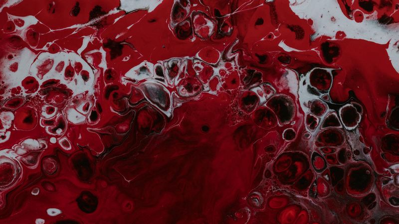 stains, bubbles, liquid, red, texture, 4k
